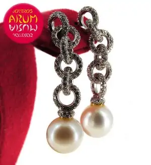 White Gold Earrings and Brilliants 3.58 cts. and Pearl RAJ401