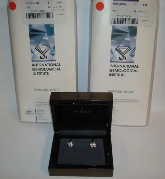 White gold earrings with brilliants 2.00 and 2.02 cts "SOLD"