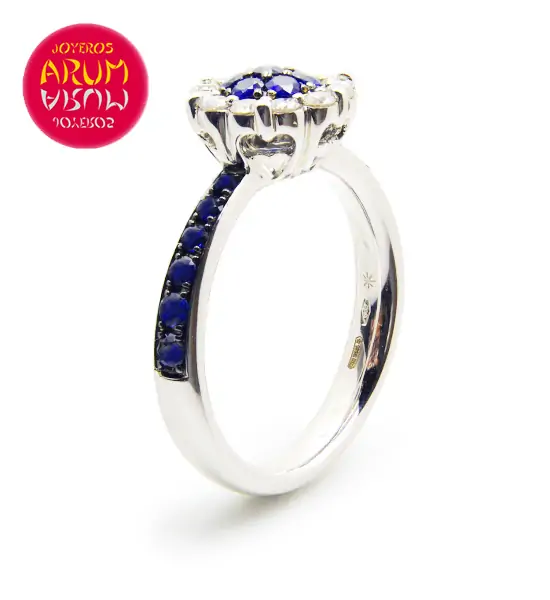 White Gold Ring with Diamonds & Sapphire RAJ799