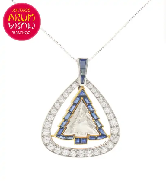 Tree Pendant 18K White Gold with 6,9 cts Diamonds and Sapphires