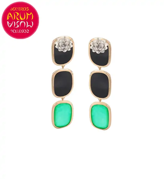 Roberto Coin Earrings 18K Gold Agate and Black Jade EA1142