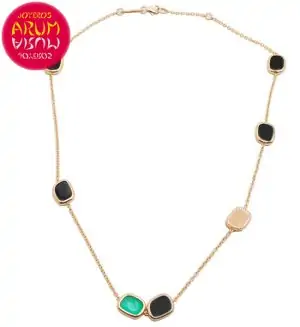 Roberto Coin Necklace Gold Diamonds Black Jade Agate CL1041