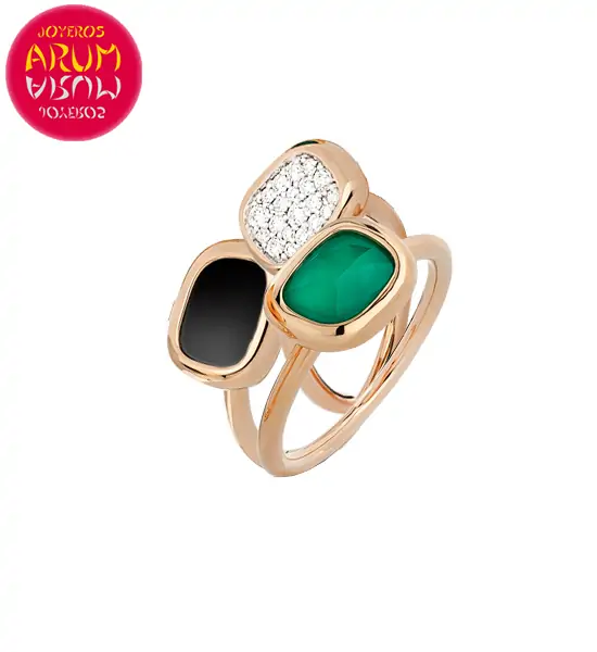 Triple Ring Roberto Coin Gold Diamond Black Jade and Agate RI114