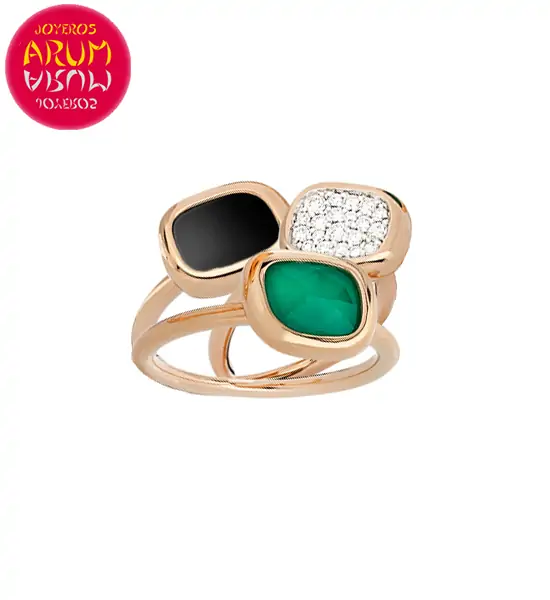 Triple Ring Roberto Coin Gold Diamond Black Jade and Agate RI114