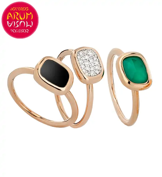 Triple Ring Roberto Coin Gold Diamond Black Jade and Agate RI114