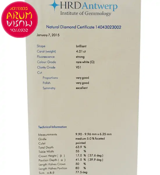 Diamond for Investment 4.01 ct. RAJ1272