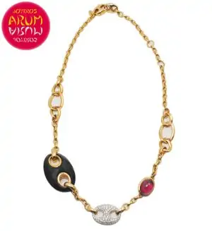 Valente Gold Necklace Diamonds Onyx and Turmaline