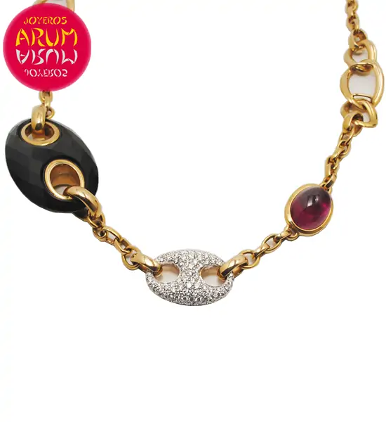 Valente Gold Necklace Diamonds Onyx and Turmaline
